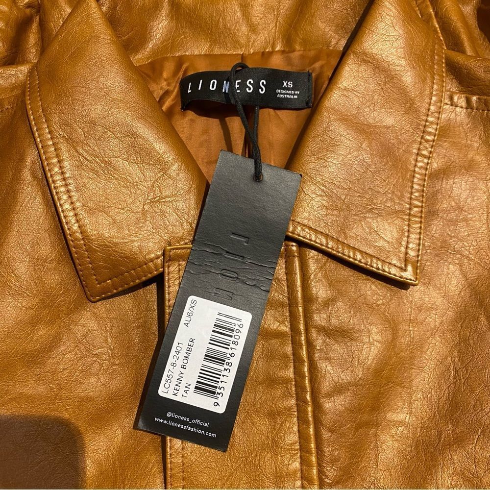 Lioness Kenny Bomber Tan brown jacket and skirt set vegan leather Revolve XS - Picture 11 of 12